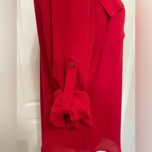 New York & Company Red Button Down Shirt Notched Collar - Picture 4 of 8